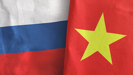 Vietnam and Russia two flags textile cloth 3D rendering