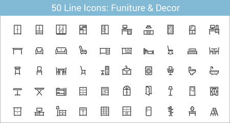 Wall Mural - Furniture and Decor Line Icon Set