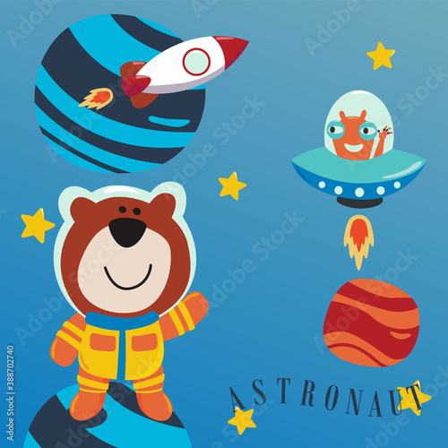 Cuadros en Lienzo Cute little bear Astronaut in space wearing space suits with cartoon style