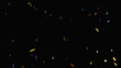 © Visualism - colorful rainbow confetti sparkle abstract texture overlays glitter golden particles on black.