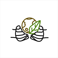 Earth, world, leaf in hands isolated icon. Saving nature. Vector illustration.