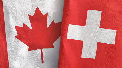 Switzerland and Canada two flags textile cloth 3D rendering