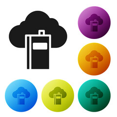 Aufkleber - Black Cloud or online library icon isolated on white background. Internet education or distance training. Set icons in color circle buttons. Vector Illustration