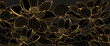 Golden lotus line arts on dark background, Luxury gold wallpaper design for prints, banner, fabric, poster, cover, digital arts vector illustration..