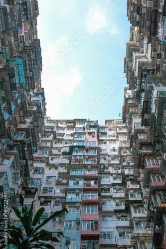Amazing prespective view of Monster Mansion, landmark in Hong Kong., daytime