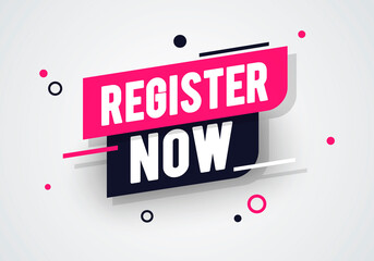 Poster - vector illustration label in motion with text register now