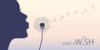 girl blows dandelion make a wish vector illustration EPS10