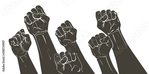 Cuadros en Lienzo Vector Hand raised air fighting for human rights