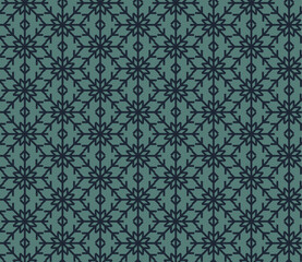 Poster - Seamless geometric pattern with the image of New Year's snowflakes. Vector design for holiday web banner, business presentation, brand package, fabric, print, wallpaper, postcards.