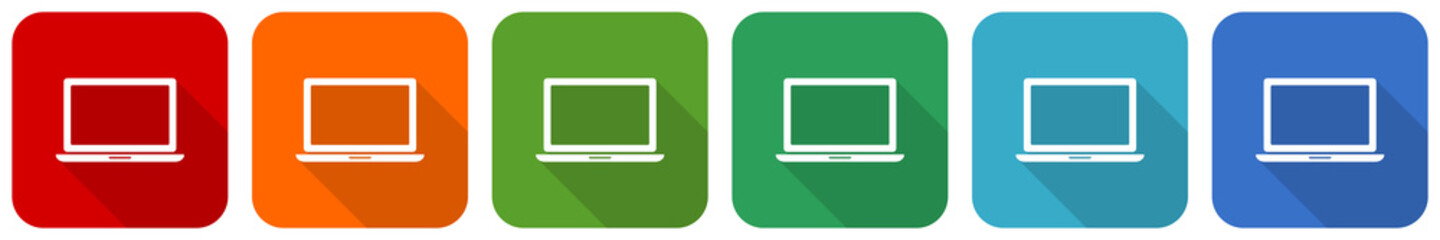 Aufkleber - Notebook, laptop icon set, flat design vector illustration in 6 colors options for webdesign and mobile applications