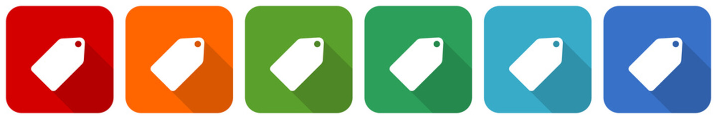 Aufkleber - Label ticket icon set, flat design vector illustration in 6 colors options for webdesign and mobile applications