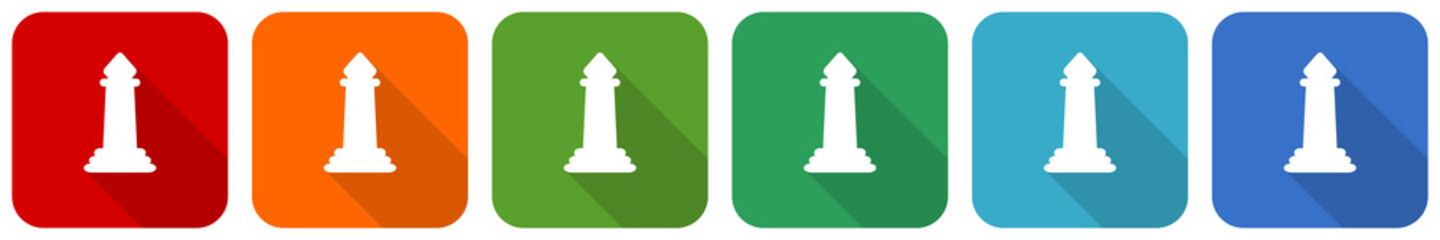Aufkleber - Chess icon set, flat design vector illustration in 6 colors options for webdesign and mobile applications