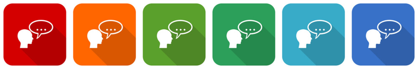 Fototapete - Forum icon set, flat design vector illustration in 6 colors options for webdesign and mobile applications