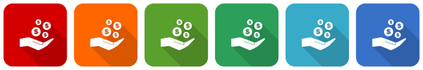 Leinwandbilder - Money, cash icon set, flat design vector illustration in 6 colors options for webdesign and mobile applications
