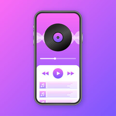 Poster - Mobile Application Interface. Music Player. Music app. Vector stock Illustration.