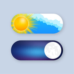 Sticker - Button with night mode on dark background. Ui design. Dark theme. App interface design concept. Vector stock illustration.