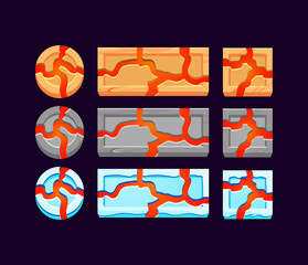 Wall Mural - set of gui wooden, stone, and ice with lava button for game ui asset elements vector illustration