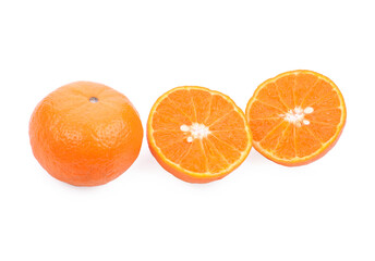 tangerine or mandarin fruit with leaves isolated on white background