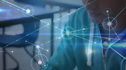 Poster - Network of connections against man using digital office