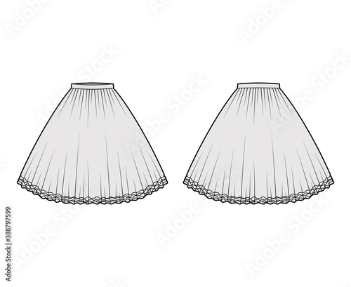 Fotomural Skirt tutu crinoline technical fashion illustration with knee silhouette, circular fullness, thin waistband