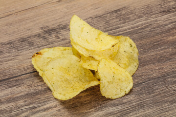 Natural potato salted chips heap