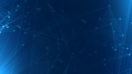 Fototapete - Abstract blue polygon tech network with connect technology background. Abstract dots and lines texture background. 3d rendering.
