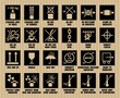 Full vector set of ISO transportation symbols for industrial package handling. Black warning icons of international cargo delivery isolated on cardboard paper background