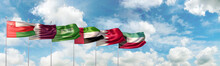 3D Illustration With National Flags Of The Six Countries Which Are Member States Of The Cooperation Council For The Arab States Of The Gulf Also Known As The Gulf Cooperation Council (GCC)
