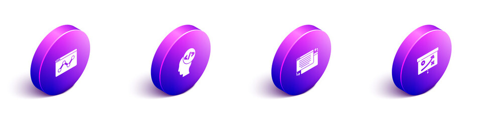Set Isometric Website statistic, Front end development, UI or UX design and Planning strategy concept icon. Vector.