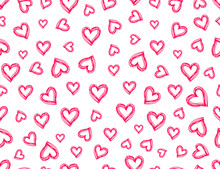 Red Hearts On A White Background. Seamless Pattern. Vector Illustration. 