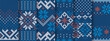 Knit seamless print. Christmas pattern. Vector. Blue knitted sweater texture. Xmas winter geometric background. Set holiday fair isle traditional ornaments. Festive crochet. Wool pullover illustration