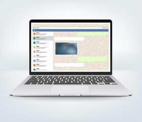 Poster - Vector notebook with messenger application on the screen. Photoreal mockup. Template for a content