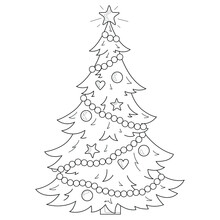 Christmas Tree With Decorations.
Christmas. New Year.Coloring Book Antistress For Children And Adults. Illustration Isolated On White Background.Zen-tangle Style.