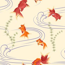 Seamless Pattern With Golden Fish. Koi.  Wallpaper.