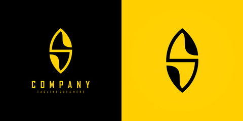Poster - Abstract Initial Letter S Logo. Yellow and Black Geometric Shape Linear Style isolated on Double Background. Usable for Business and Branding Logos. Flat Vector Logo Design Template element.