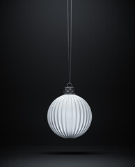 Wall Mural - Hanging matt white vertically ribbed Christmas ball.