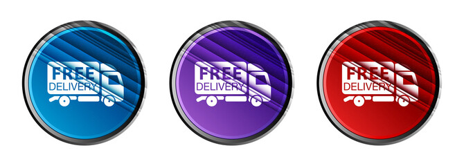 Wall Mural - Free delivery truck icon natural sky light round button set stripes line illustration