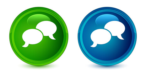 Wall Mural - Chat bubble icon artistic shiny glossy blue and green round button set