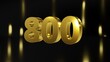 Number 800 in gold on black and gold background, isolated number 3d render