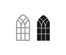 Church Window, Gothic Windows, Church Window Symbol Icon Design. Gothic Window Frames Line Icon Set. Vector Illustration. Window Icon
