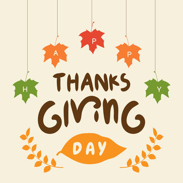 Happy thanksgiving day background with lettering and illustrations.
