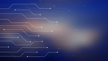 Poster - Abstract futuristic circuit board or blockchain network concept illustration. Electronics, technology or computer connection concept, blurred background in 4k resolution.