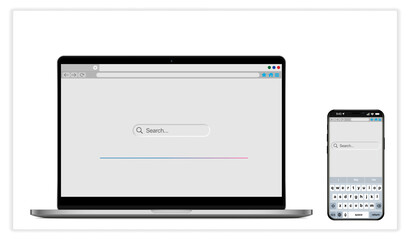 Poster - Computer web browser window with blank page as template for desktop, tablet and smartphone. Browser window to search in internet. Vector EPS 10
