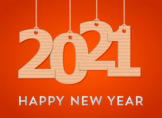Poster - Happy New 2021 Year. Vector holiday illustration. cardboard 3d numbers on background. Festive event banner. Decoration element for poster or cover design