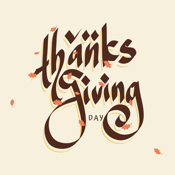 Happy thanksgiving day background with lettering and illustrations.
