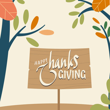 Happy thanksgiving day background with lettering and illustrations.
