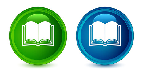 Wall Mural - Book icon artistic shiny glossy blue and green round button set