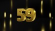 Number 59 in gold on black and gold background, isolated number 3d render
