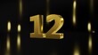 © Simon - Number 12 in gold on black and gold background, isolated number 3d render