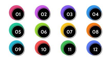 Bullet points data, info markers. icon arrow set. Number Flags 1 to 12 Flat design isolated vector. infographic illustration.